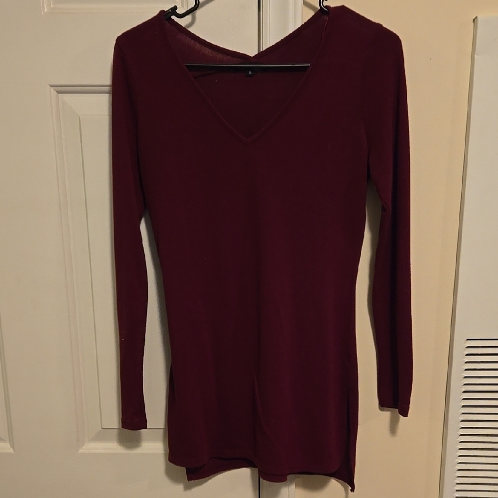 Elegant Burgundy V-Neck Women's Top